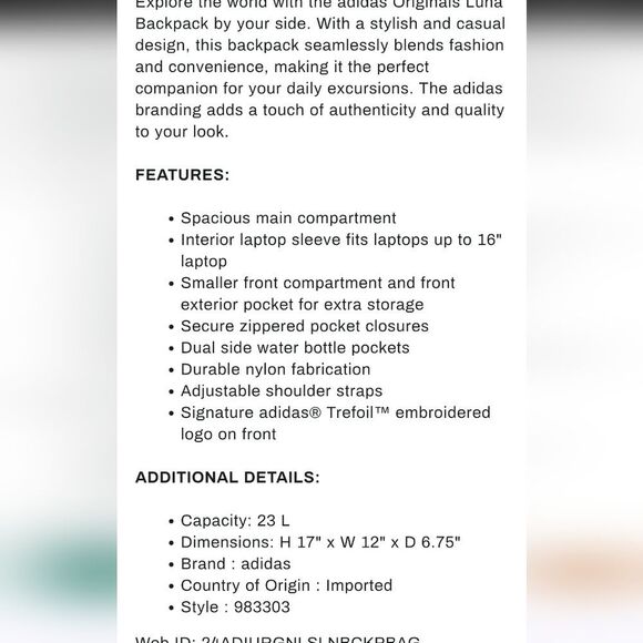 Adidas Originals Luna Backpack- Purple - Picture 6 of 11